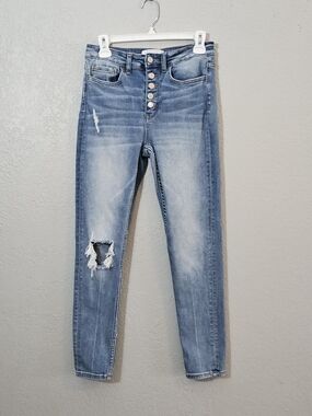 Vervet High-Rise Button-Fly Distressed Skinny Jeans - Light Wash Womens 27